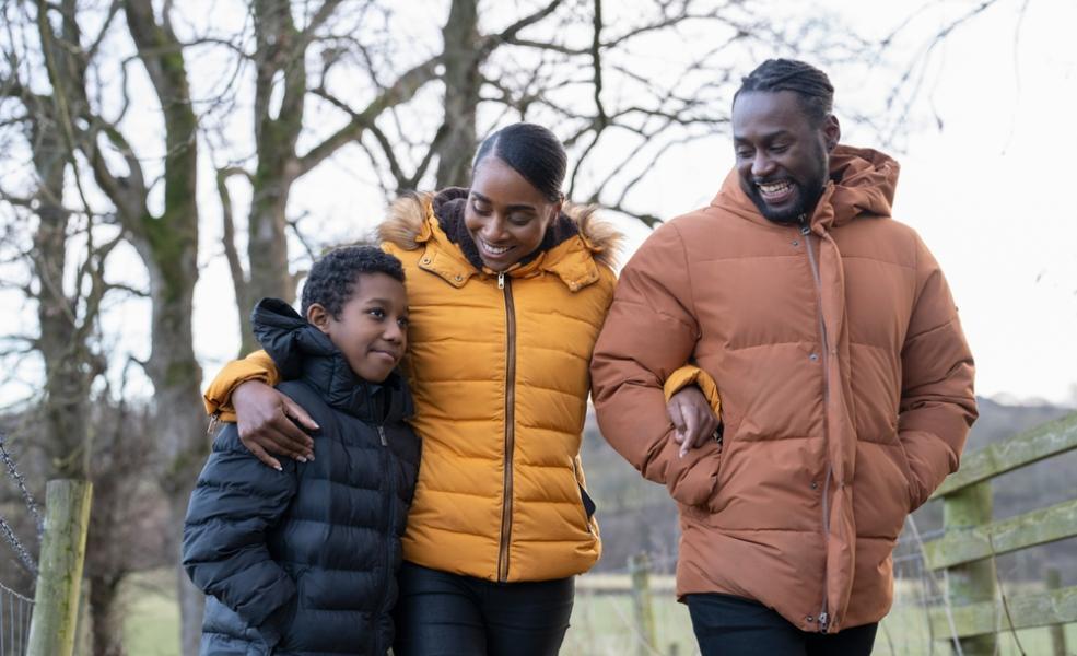 Family walking in winter